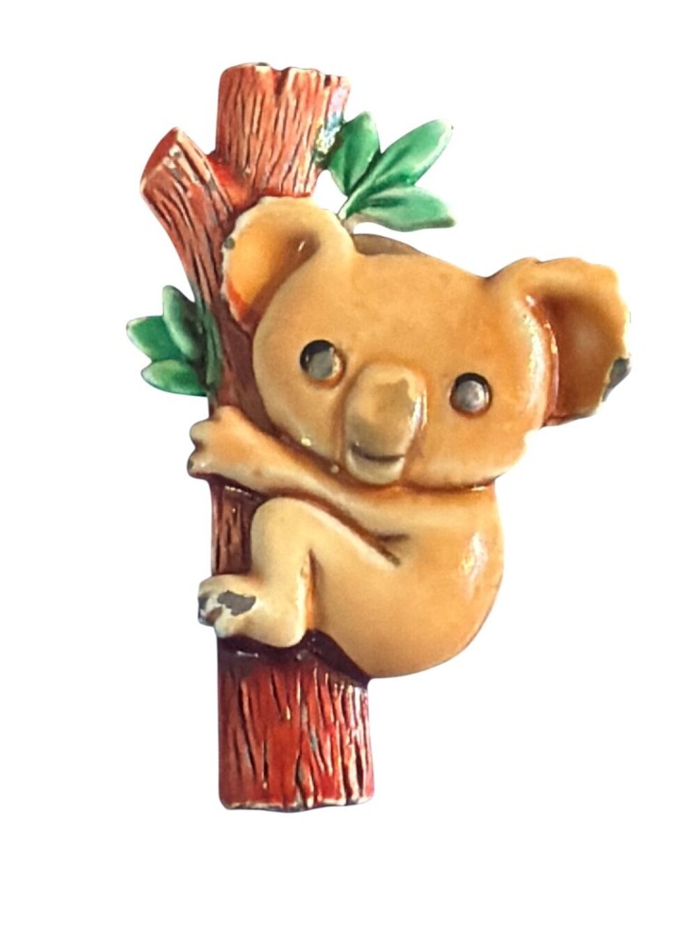 Vintage JJ Jonette Koala Bear Pin Brooch Climbing Tree Animal Enamel Estate 1"